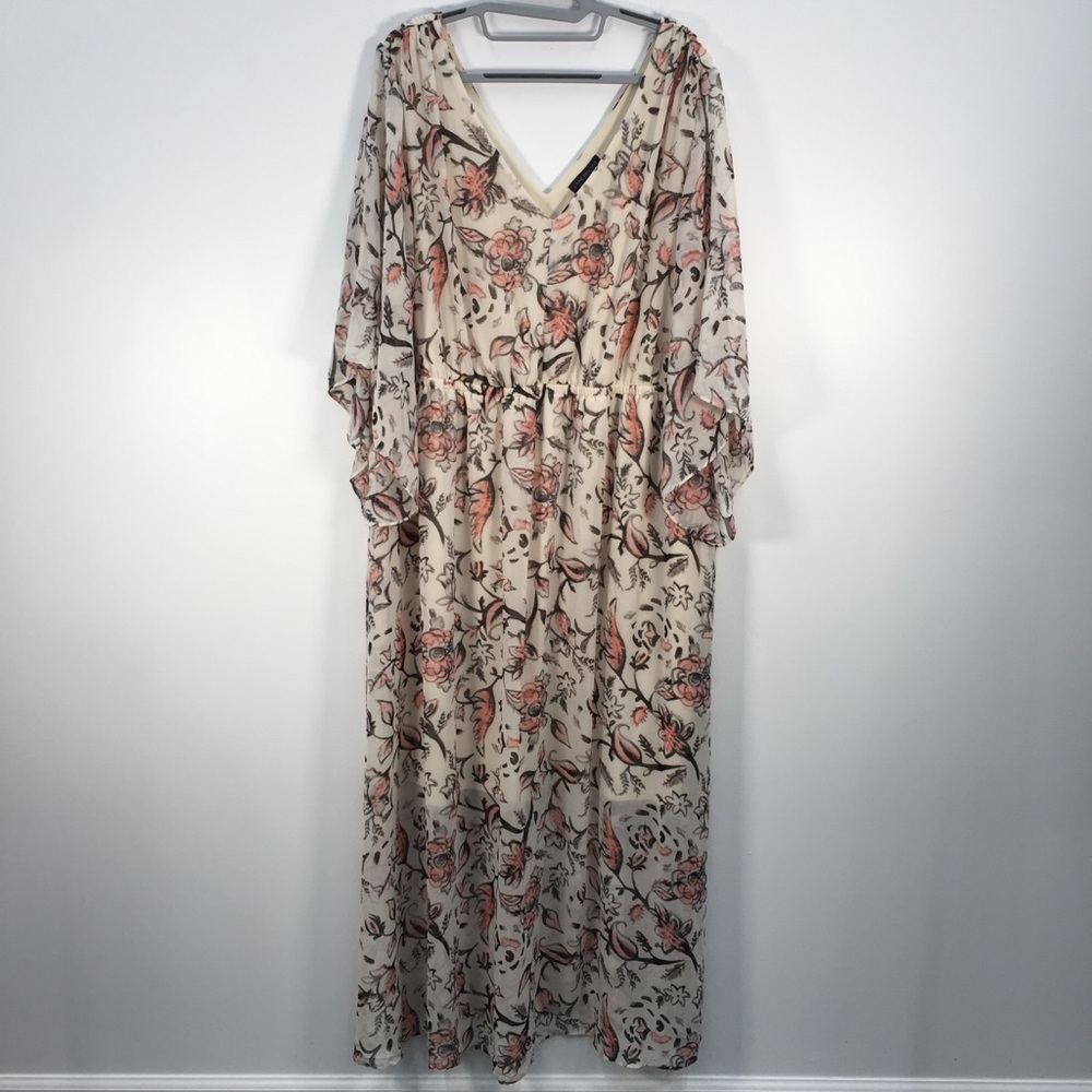 NWOT Lane Bryant Cream Black & Coral Floral Dress